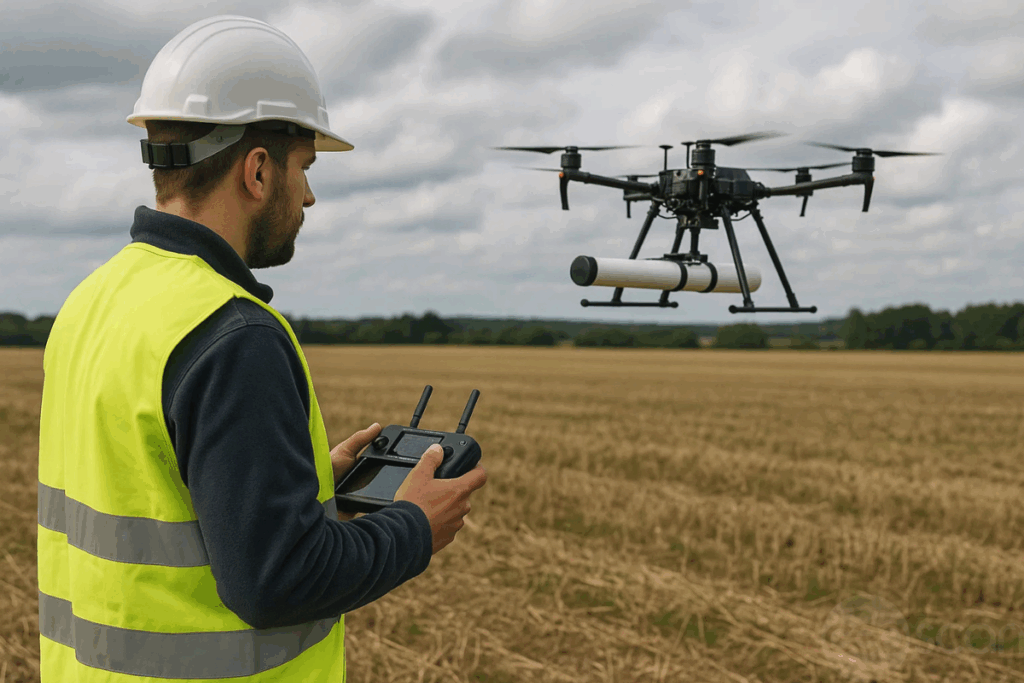 Imagem fictícia gerada por AI para representar o levantamento geofísico com MagDrone