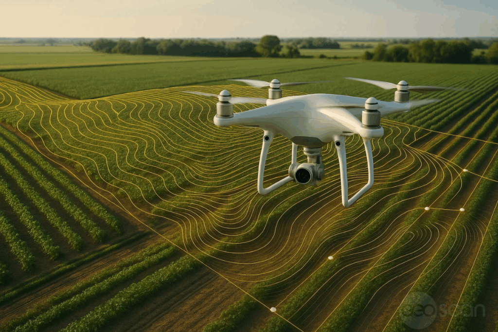 Imagem fictícia gerada por AI para representar a topografia com drone