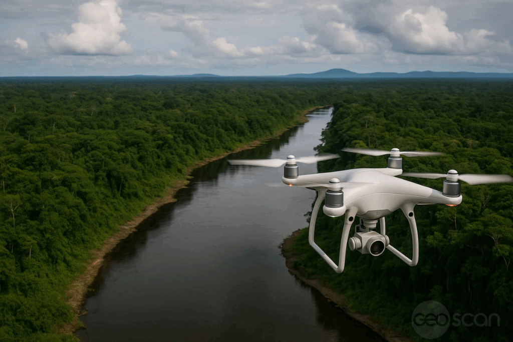 Imagem fictícia gerada por AI para representar o mapeamento de áreas remotas no Amazonas