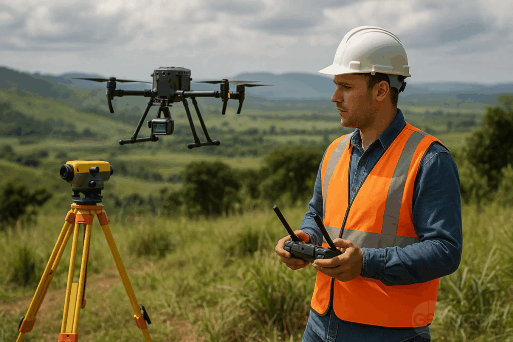 Imagem fictícia gerada por AI para representar o levantamento topográfico com drone LiDAR